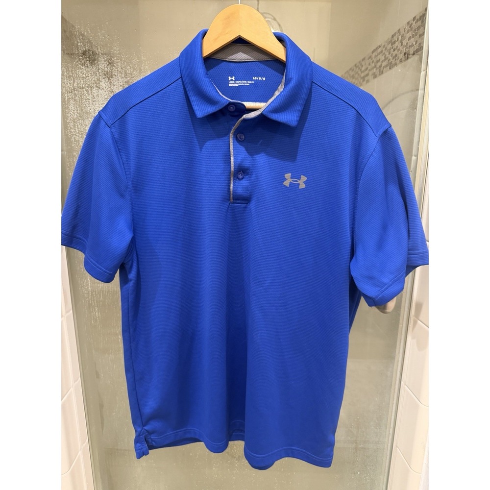 Under Armour Men's Blue Collar Short Sleeve button up golf Shirt Sz Large